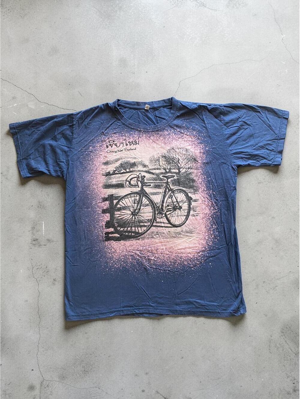 VTG Men T-Shirt XL Regular Blue Cotton Chiang Mai Thailand Bicycle Souvenir Boho